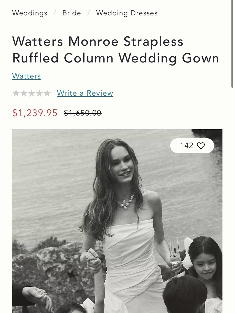 Watters Strapless Ruffled Column Gown in White